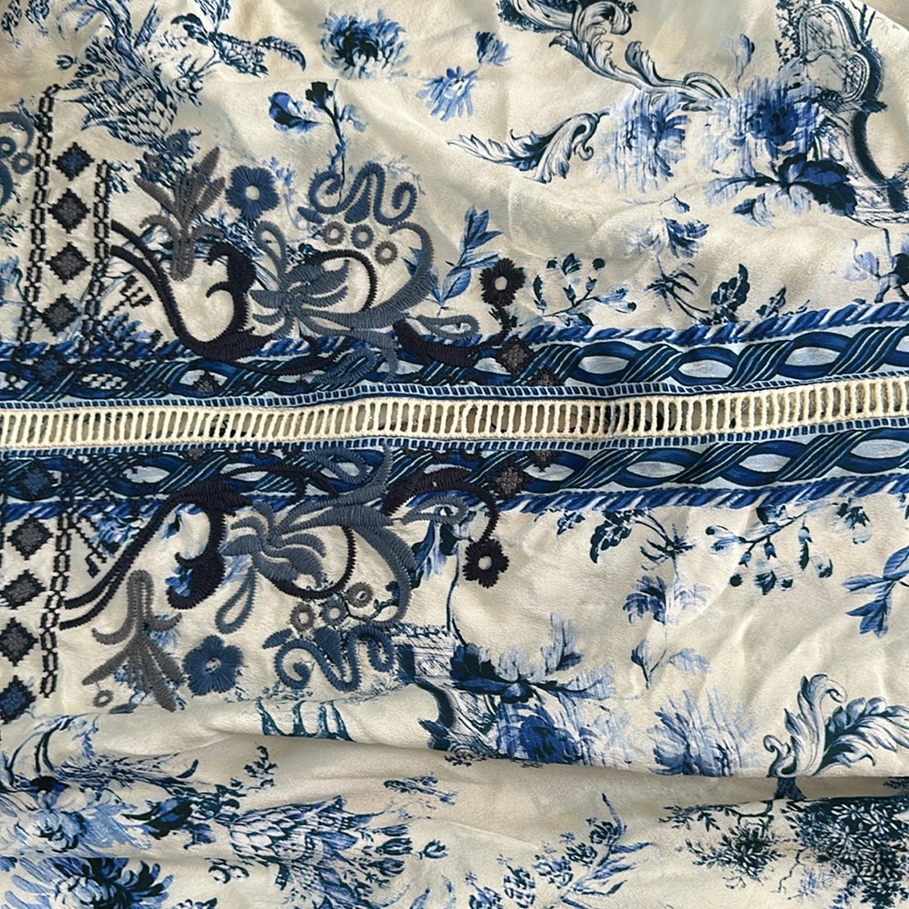 Johnny Was "Avalon Slip Dress" Blue & White Floral 100% Silk MIDI Dress XXS - Picture 2 of 14